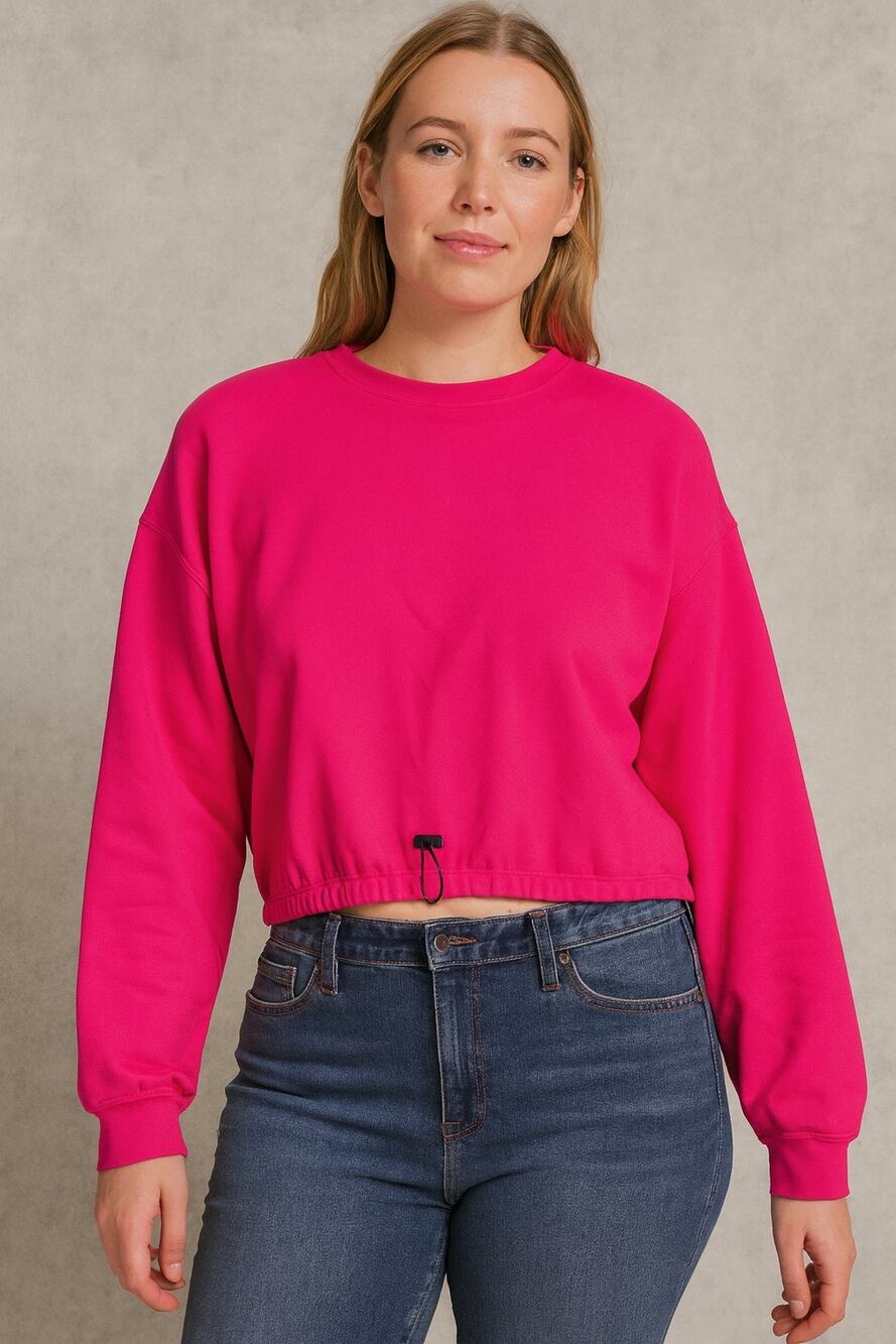 Abound Women’s XS Neon Pink Cropped Fleece Pullover – Long Sleeve Casual Top
